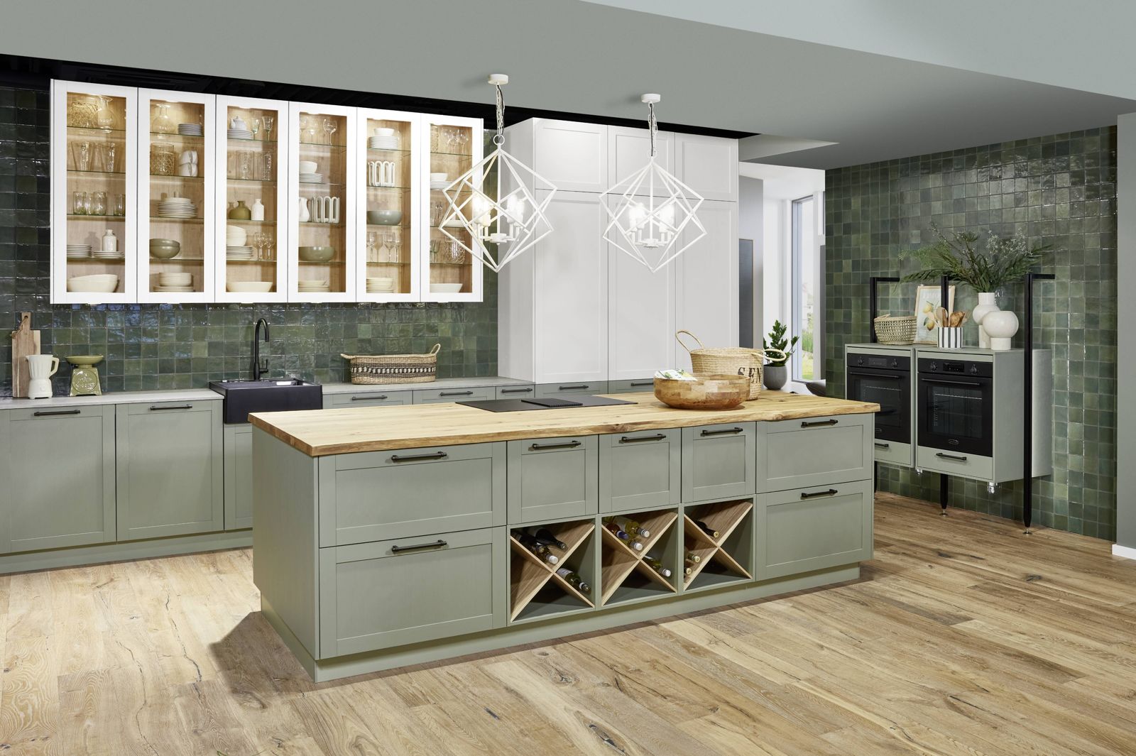 Modern cottage kitchen in green
