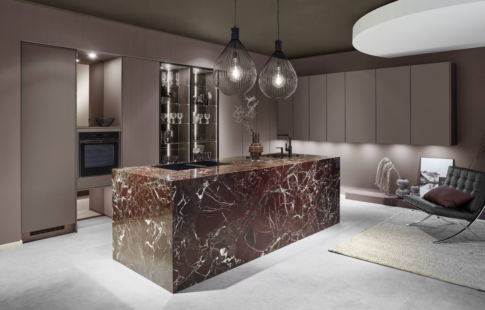 Designer kitchen with marble island