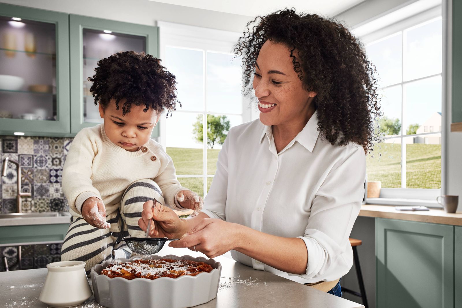 Parent and child baking together in the kitchen