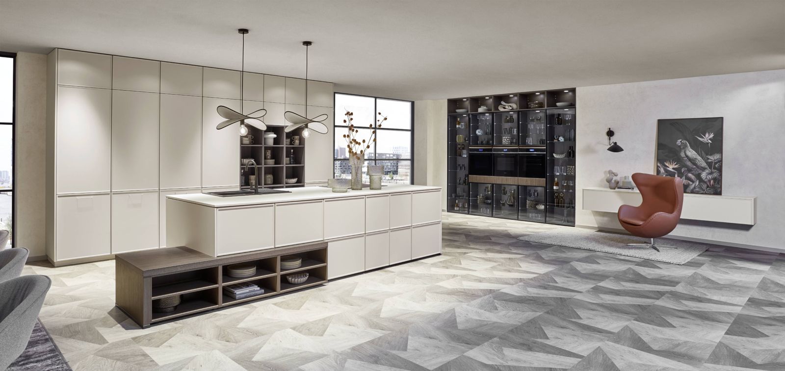 Open-plan nobilia kitchen on display