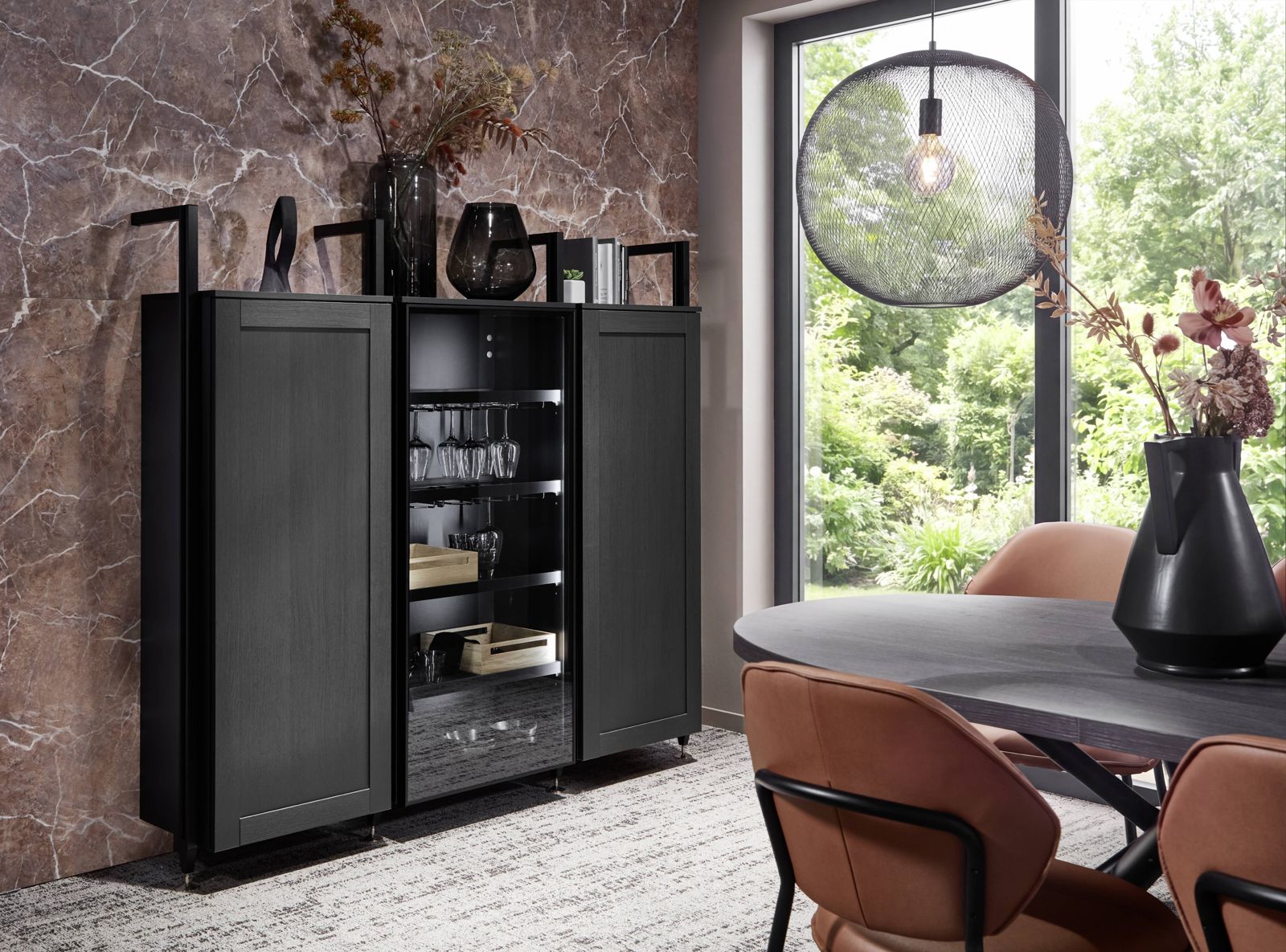 Wood cabinet in a dining room